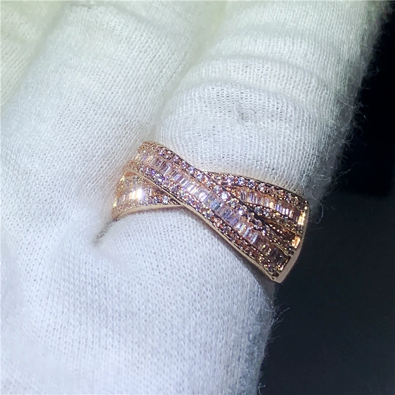 Cross Promise ring 925 Sterling silver T shape AAAA cz Vintage Engagement Wedding Band Rings for women Bridal Finger Jewelry