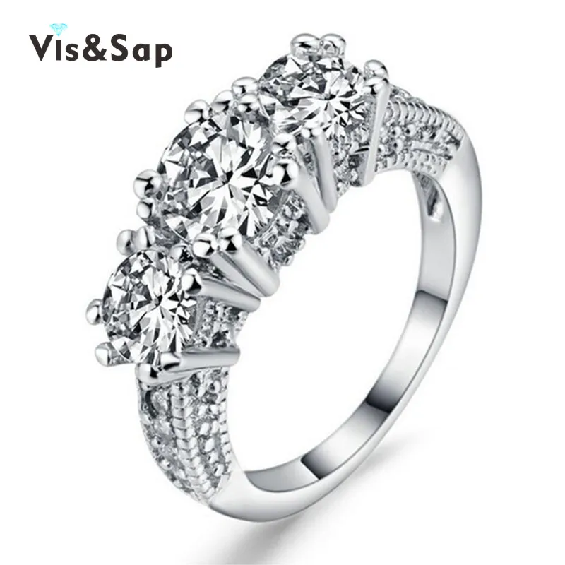 White gold plated font b ring b font brilliant cut cz diamond jewelry engagement Wedding font