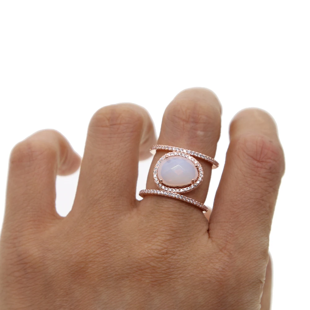 Anel Masculino Anillos модный бренд Cz миди сустав Кольцо Розового цвета двойной опал Регулируемые укладки блестящие кольца для женщин