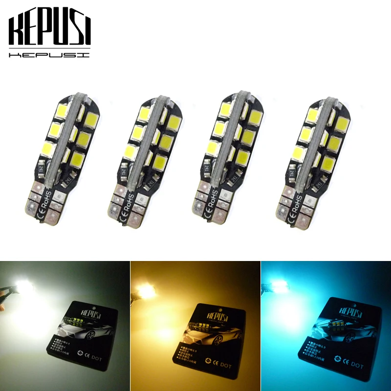 4 PcsT10 W5W CANBUS клиновидные инструменты для дверцы, боковая лампа для автомобиля, белый, теплый, белый, голубой, светодиодный светильник 24 SMD 2835 Светодиодный PCB DC 12V