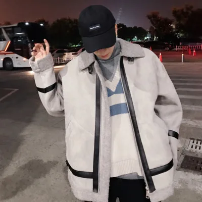 Gray Новые зимние японские Свободные контрастные цвета Повседневные Вечерние оригинальные плюс бархатные утолщенные трендовые мужские Студенческие красивые куртки - Цвет: Gray