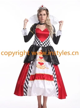 

freeshipping QUEEN OF HEARTS COSTUME alice in wonderland Women's Halloween Costume Adult Queen of Hearts Costume Plus Size s-xxl
