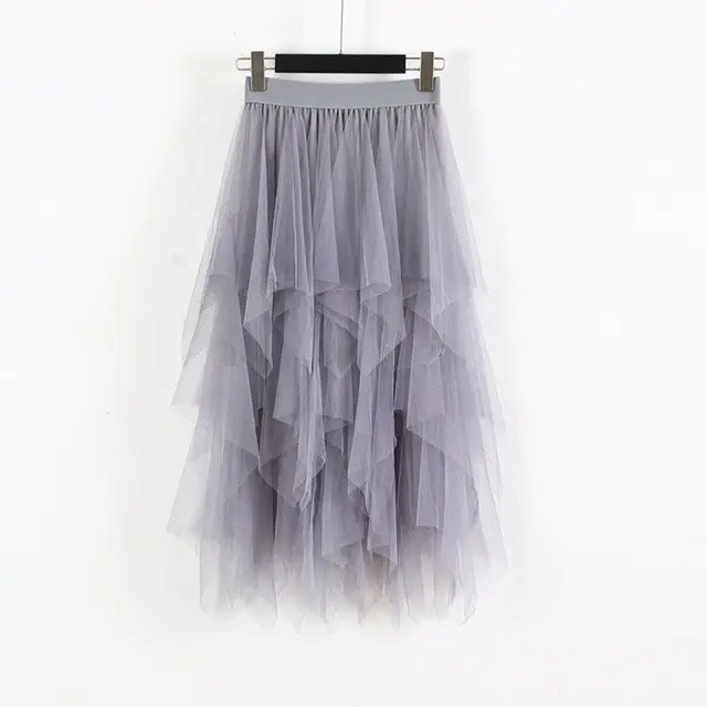 US $6.64 Women Irregular Hem Mesh Tutu Skirt Fashion Elastic High Waist Long Tulle Skirt Fashion Spring Part
