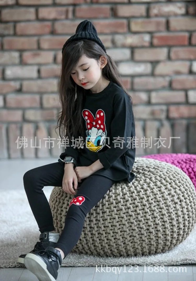 Disney princess Spring autumn Minnie girl cotton Long sleeve T-shirt+stretch pants set children Mickey Sweatshirt clothing Set