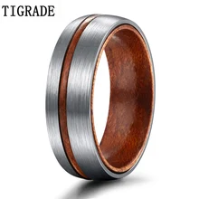 TIGRADE 6/8mm Titanium Ring Men Women Wedding Band Brown Nature Wood Comfort Fit Dome Silver Matte Finish Grooved Couple Rings цена TIGRADE 6/8mm Titanium Ring Men Women Wedding Band Brown Nature Wood Comfort Fit Dome Silver Matte Finish Grooved Couple Rings цены онлайн