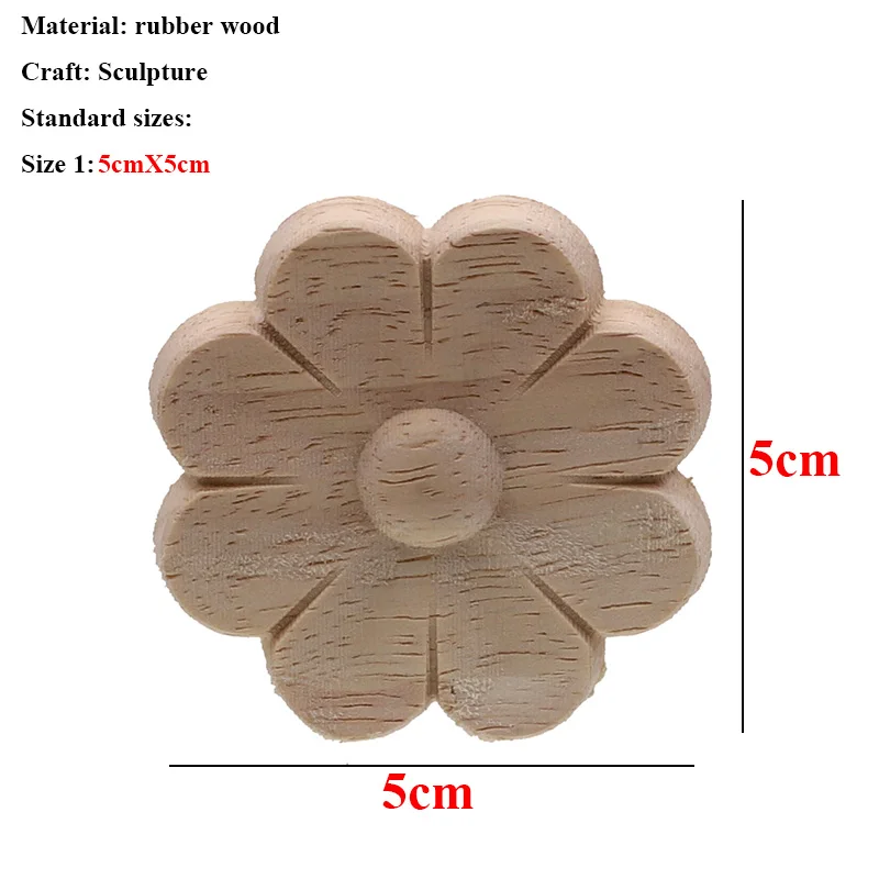VZLX цветок резьба по дереву Аппликации из натурального дерева для мебельного шкафа неокрашенные деревянные молдинги декоративные фигурки - Цвет: 5cmX5cm