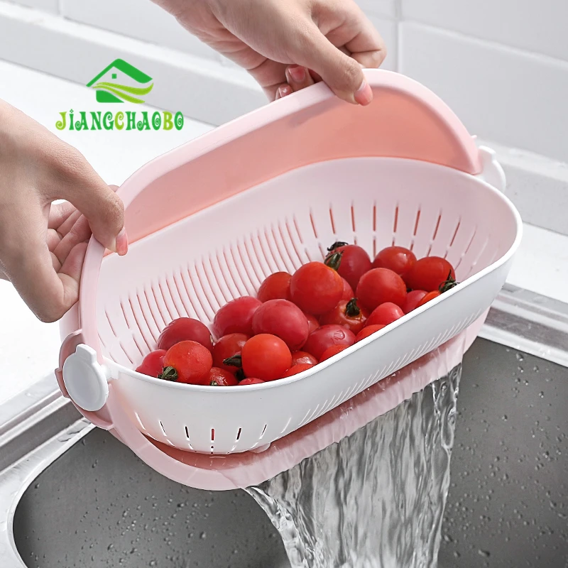 Kitchen Washing Basket Household Double Square Rice Washing Sieve