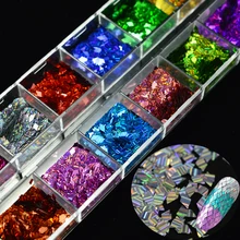 1 коробка, лазерные блестки для ногтей, блестки, ромбовидные блестки, Декор, 12 цветов, смешанные украшения для дизайна ногтей, блестящие аксессуары, DIY Nails LALW