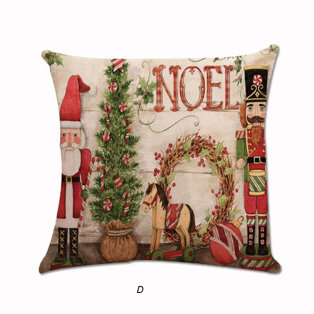 Рождество Санта Клаус печатных наволочки счастье хлопок лен диван наволочки домашний декор Fronha da almofada 18Sep - Цвет: D