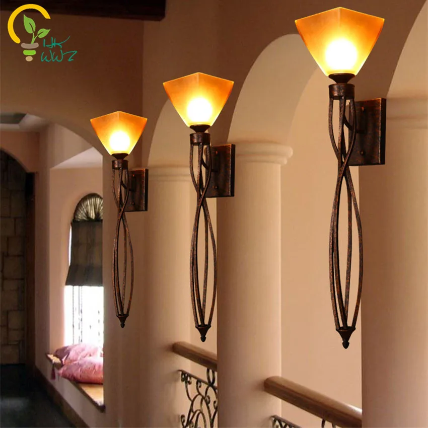 

American Retro Imitation Marble Led Wall Lamps Vintage TV Background Wall Lights Bar Room Aisle Long Wall Sconces For Home Light