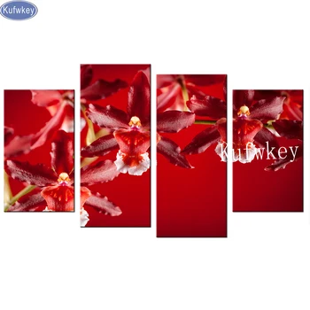 

4pcs 3d Diamond Mosaic Diamond Embroidery Beads red lily 5d diy Diamonds Cross Stitch Painting Inlay Handwork home decoration