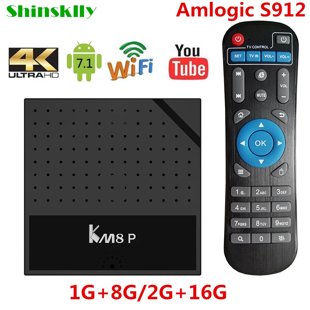 

Shinsklly KM8P Android 7.1 Smart TV Box Amlogic S912 Octa Core ram1GB/2GB 8GB 16GB 4K TV Box 3D WiFi Media Player Set top Box