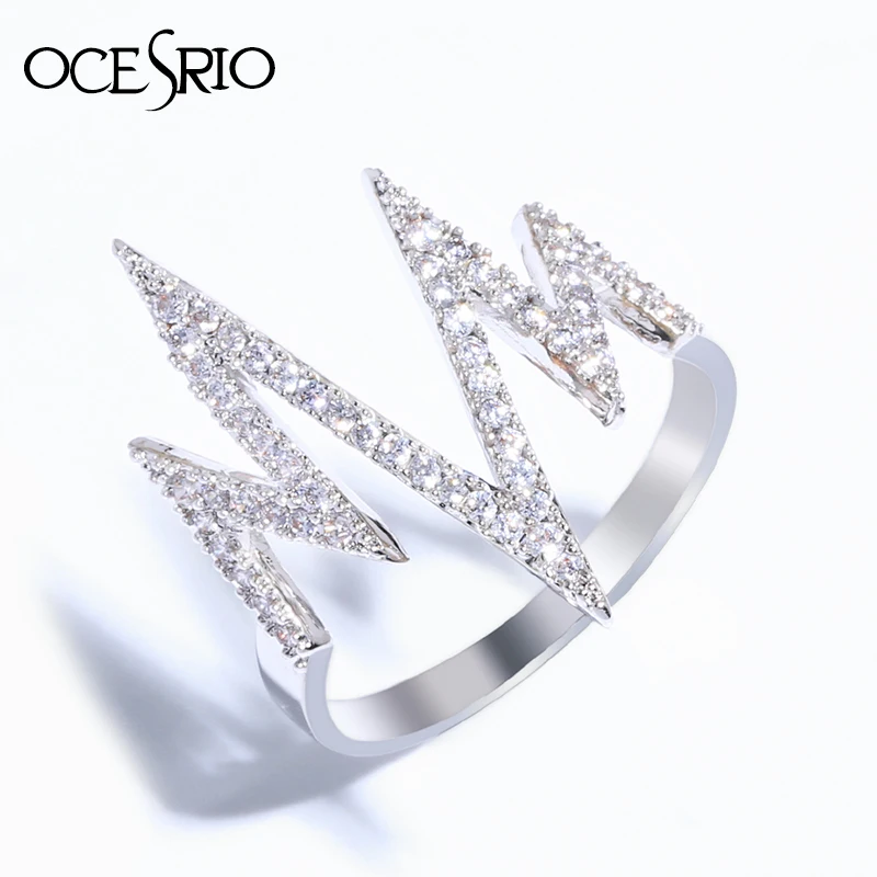 

OCESRIO Steampunk Lightning Ring female Zircon Silver Heartbeat Wave Rings for women anel Girl Fashion jewelry bague rig-f03