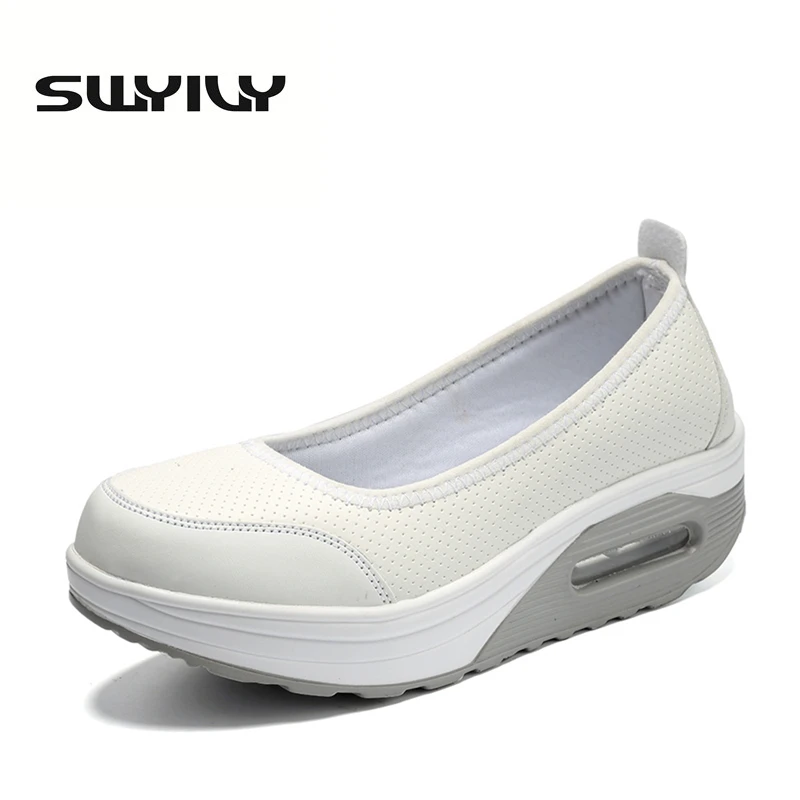

2017 Spring Summer PU Cushion Women Toning Shoes 5.5CM Thick Soles Height Increased Slimming Shoes Slip-on Breathable Sneakers