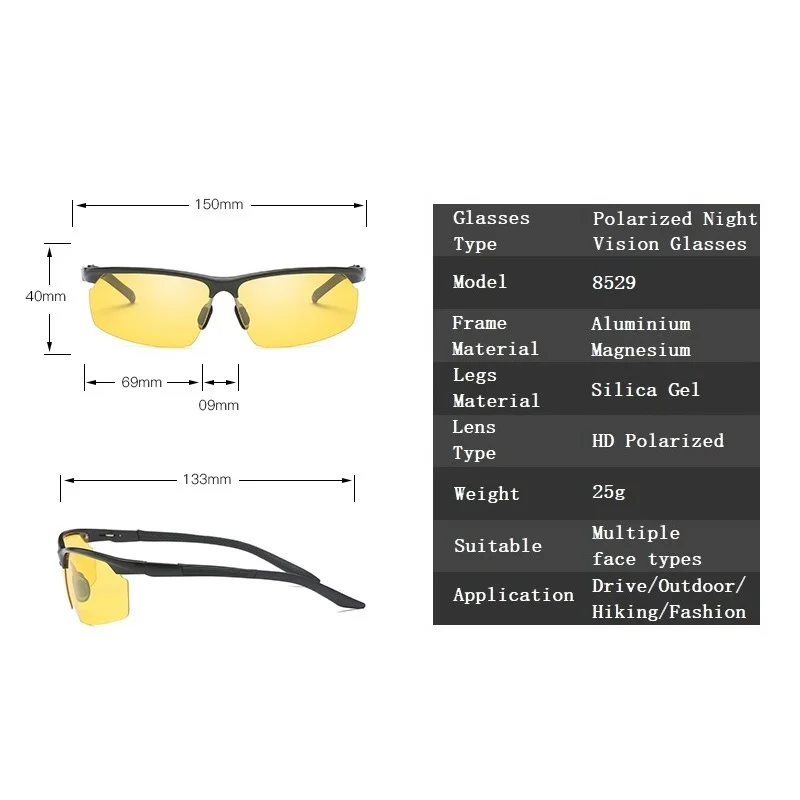 YSO очки ночного видения для мужчин алюминия и магния рамки поляризационные ночное видение очки для вождения автомобиля рыбалка с антибликовым покрытием 8529