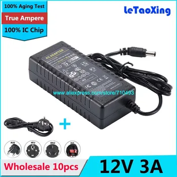 

10pcs DC12V 3A Adapter Power Supply + Cord For 5050 3528 LED Rigid Strip Light LED Display LCD Monitor DHL Free shipping
