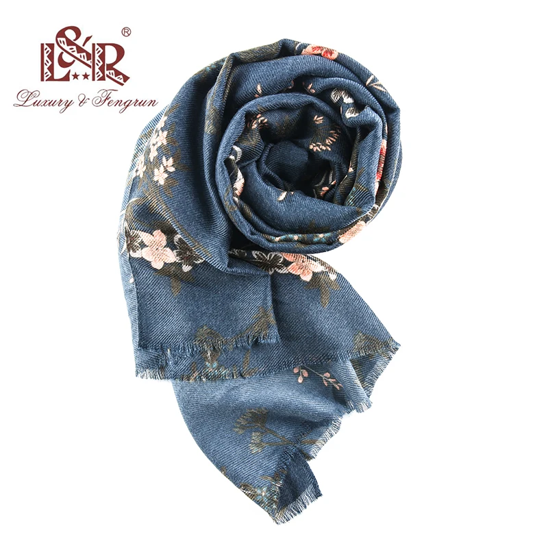 

2018 Winter Scarf Cashmere Scarf Women Print Flower Scarf New Designer Wool and Silk Basic Shawls Women's Scarves Face Shield