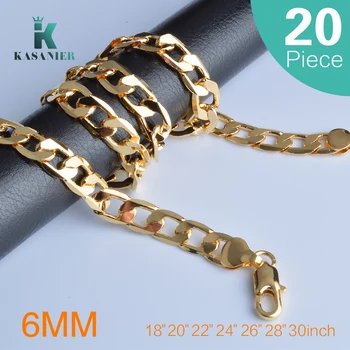 

20pcs Men Hip hop rock Gold Necklace 6MM Width 18-30 inch Mens Necklace Gift Curb Necklace Man and Woman Jewelry Gift KASANIER