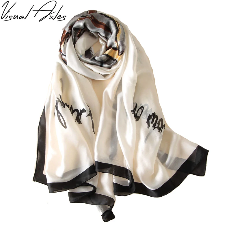 

Pure Silk Scarf Women Luxury Brand Soft White Foulards Shawls Plus Size Hijab Scarves 2017 180cm*90cm SFN083