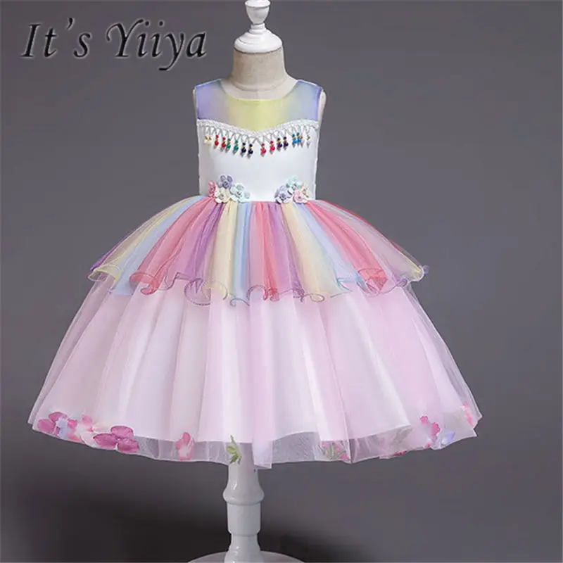 

It's YiiYa Flower Girl Dresses 4 Colors Sleeveless O-Neck Floor Length Girls Pageant Dresses Vestidos De Noches Para Ninas A675