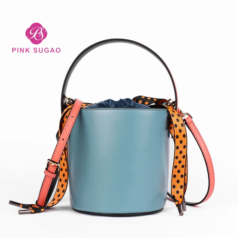 

Pinksugao handbag luxury handbags women bags designer genuine leather crossbody bags for women Barrel-shaped handbag ribbons bag