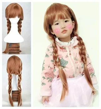 

Halloween Girl Snow Princess Anna wig Brown Braids Girl Party Children Froze Anna Braides hair Party Fancy costume