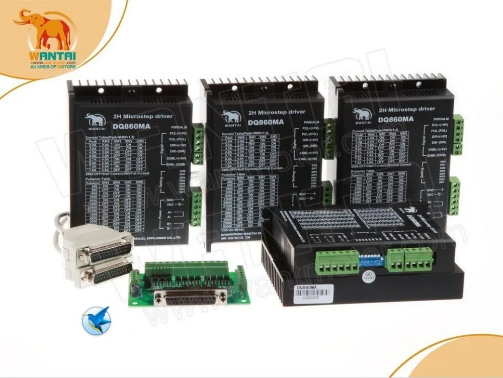 

4PCS Wantai Stepper Motor Driver DQ860MA 80V 7.8A 256Micro CNC Router Mill Cut Laser+Breakout Board &Cable