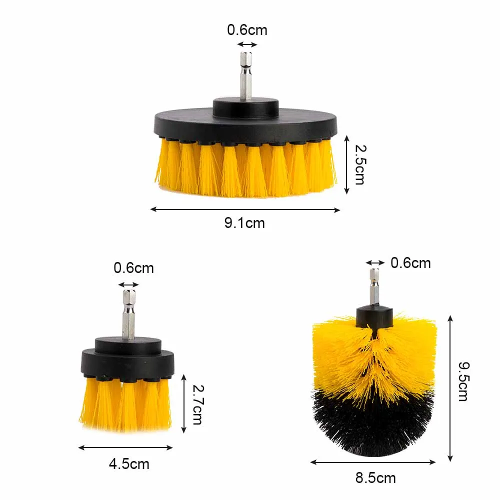 3 шт./компл. электрическая дрель набор кистей Пластик круглая Чистящая Щетка для ковра Стекло автомобильные шины нейлоновых кисти Мощность скруббер дрель - Цвет: Yellow