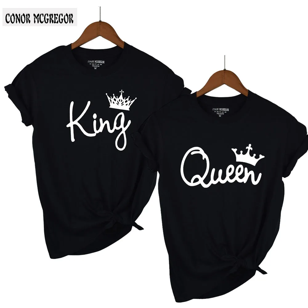 

2018 NEW KING QUEEN Letter Printed Black Tshirts 2018 Summer Casual Cotton Short Sleeve Tees Tops Brand Loose Couple Tops