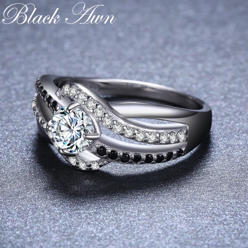[Черный AWN] изысканные серебряные ювелирные изделия 3,5 г из натуральной 925 пробы, трендовые обручальные кольца для женщин, обручальное кольцо C047