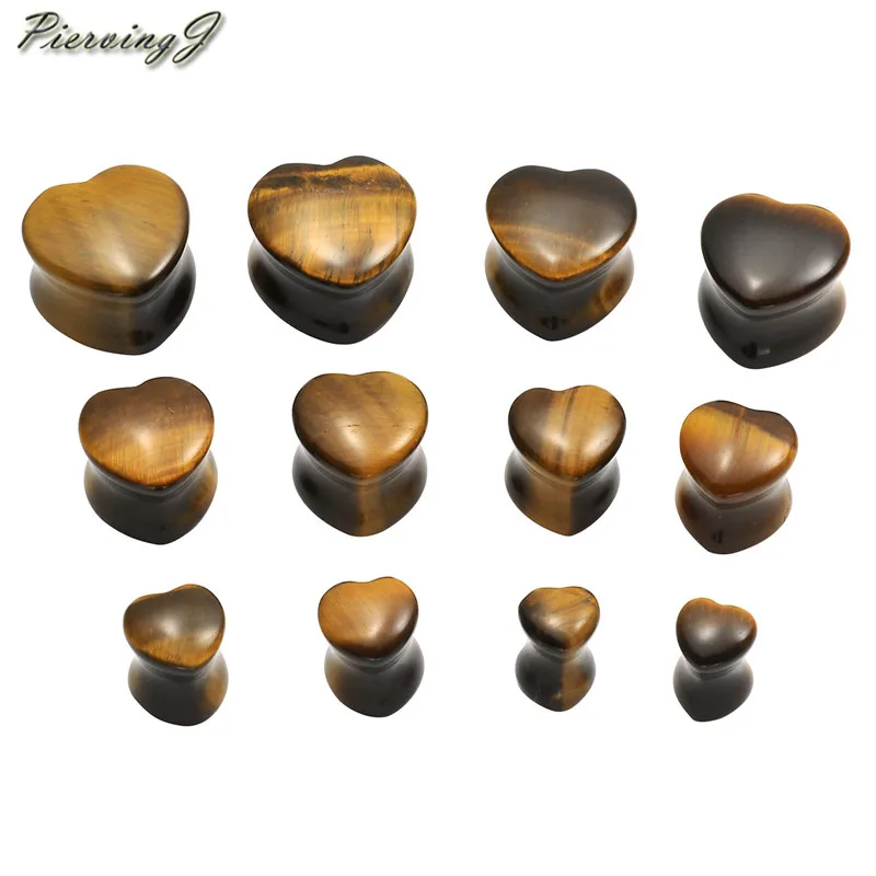 

PiercingJ 2pc/12pcs Unisex Tiger's Eye Gem Stone Heart-Shaped ear Plug Flesh Tunnel Expander Ear Stretcher Body Piercing jewelry