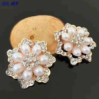 

10 PCS 39mm Fashion Alloy Imitation Pearl Crystal Rhinestone Flowers Connectors KC Gold Silver color Charm For Jewelry Making