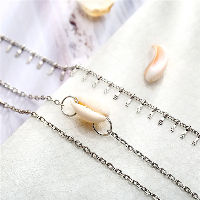 Женский браслет на ногу Mostyle BOHO Shell, серебряный цвет, винтажный многослойный амулет, ножной браслет на ногу, богемное ювелирное изделие