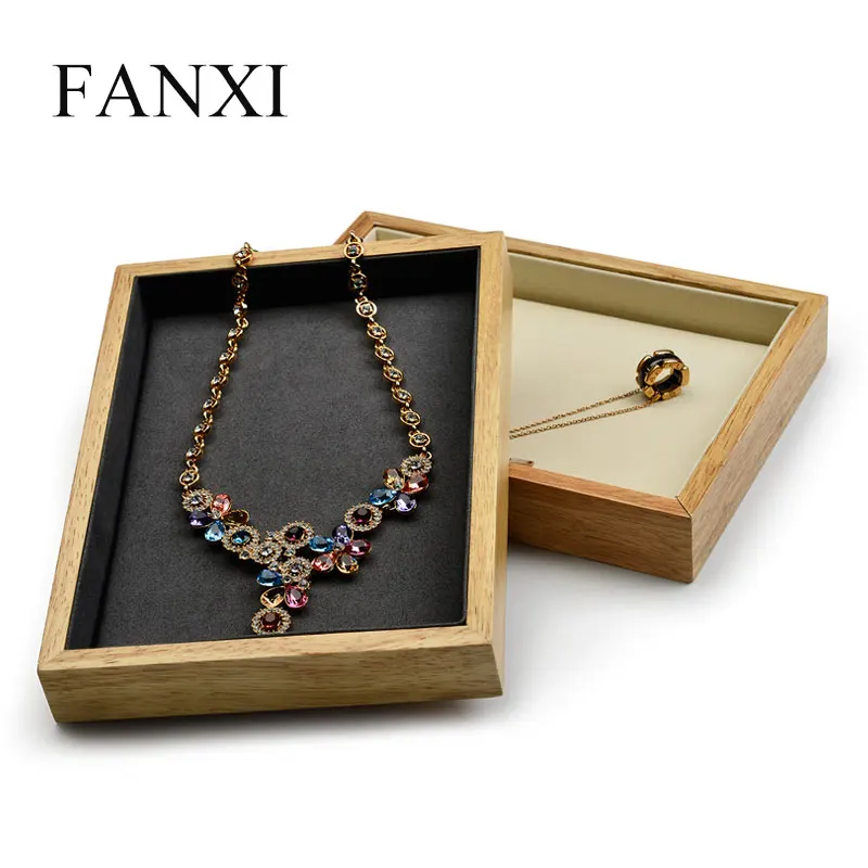 FANXI деревянный лоток для ювелирных изделий с вставкой из микрофибры Кулон Кольцо ожерелье браслет выставочный стенд для витрины