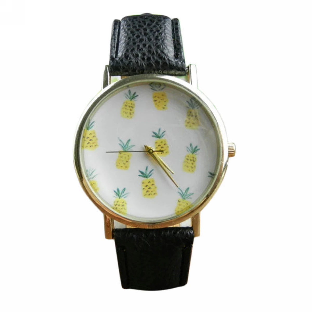 Women`s Fashion Pineapple Pattern Leather Band Analog Quartz Wrist Watch