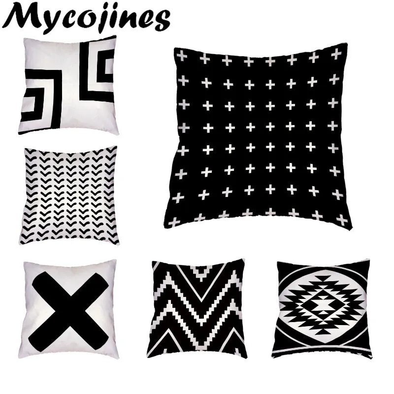 

Dropshipping Cushion Cover Black And White Geometric 45*45Cm Plus Striped Rectangle Trigon Wave Home Car Decoration Pillowcase