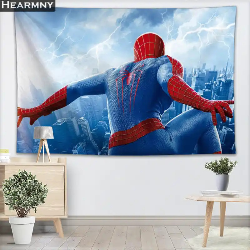 Hearmny スパイダーマン背景生地バランスタペストリー壁ハンギングリビングルーム毛布ヨガビーチタオルテーブルクロス Aliexpress