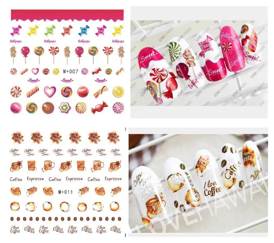 

Cute 5sheets Children Girls Confectionery Cake Coffee Cartoons Stickers Designs Gummed glue Stickers Decals Makep M+005-011