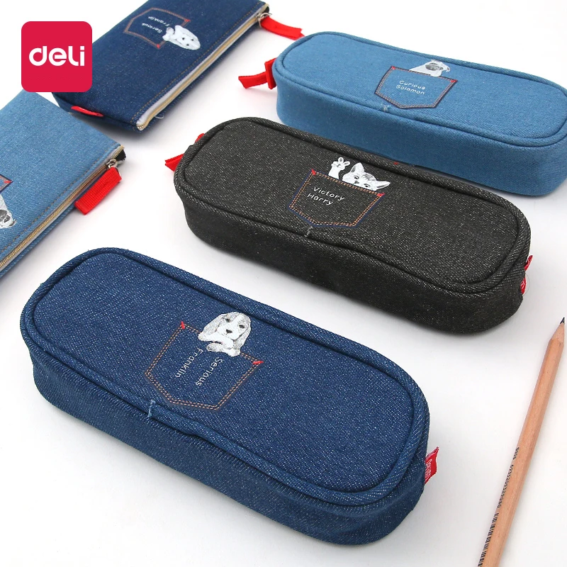 

Deli pencil bag High school students large capacity canvas zipper pen case simple multi-function cartoon storage pencil case