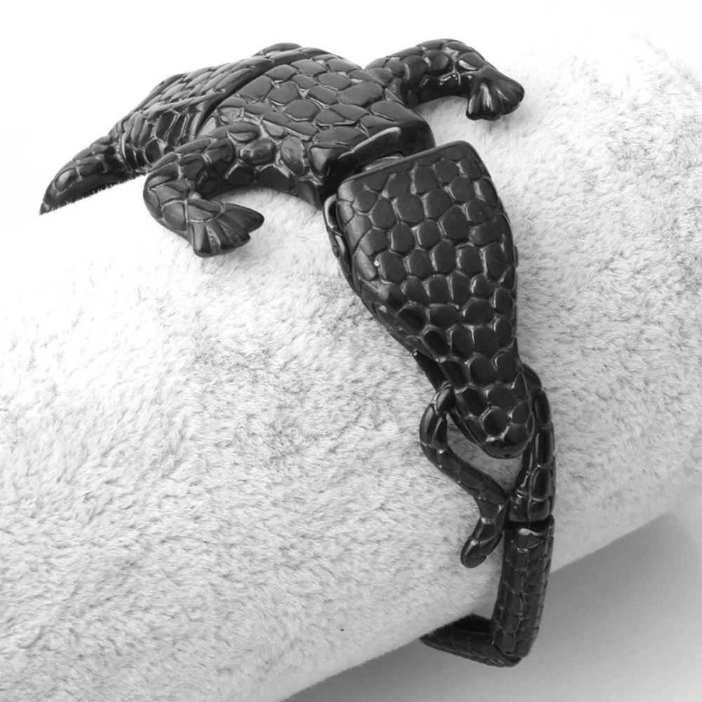 50mm Personality Design Stainless Steel Black Crocodile Cuff Bangle Punk Men