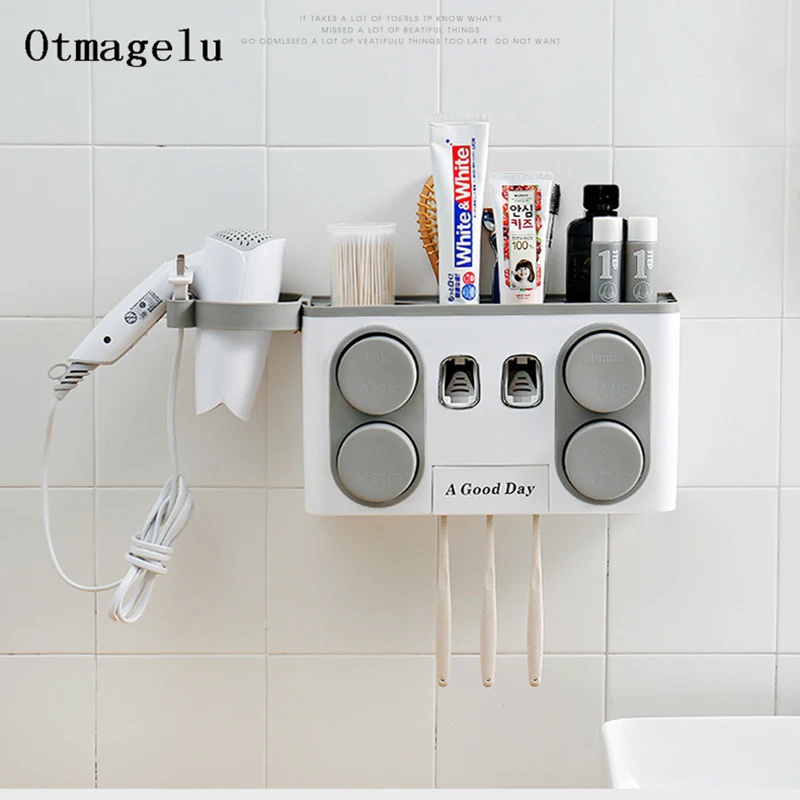 

4PC Washing Cup Toothbrush Set Bathroom Wall Hanging Storage Rack Toothpaste Holder Combination Home Bathroom Accessories Set