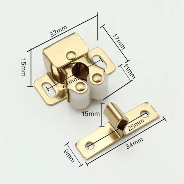 Golden Color Door Latch Kitchen Pantry Stopper Double Roller