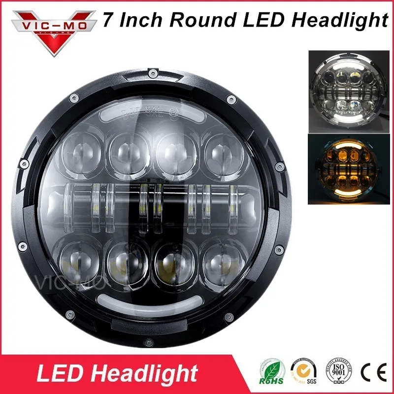 

80W 7" LED Headlight H/L DRL 7Inch Daymaker Motorcycle Headlamp For Jeep Wrangler JK Land Rover Defender Harley Yamaha Road Star