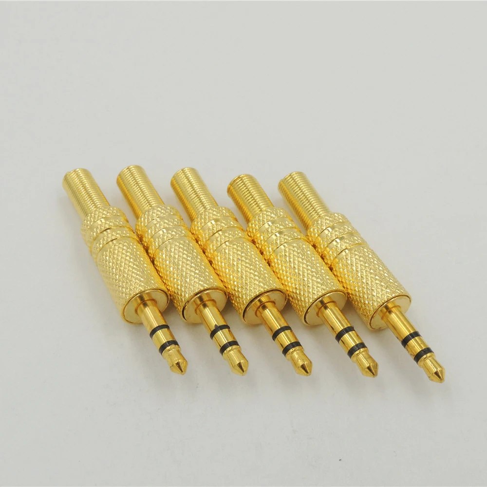 GOLD 1 8 3 5mm 3 Pole male Stereo TRS Jack Plug Solder Headphone Earphone Connector Adapter with Spring Relief
