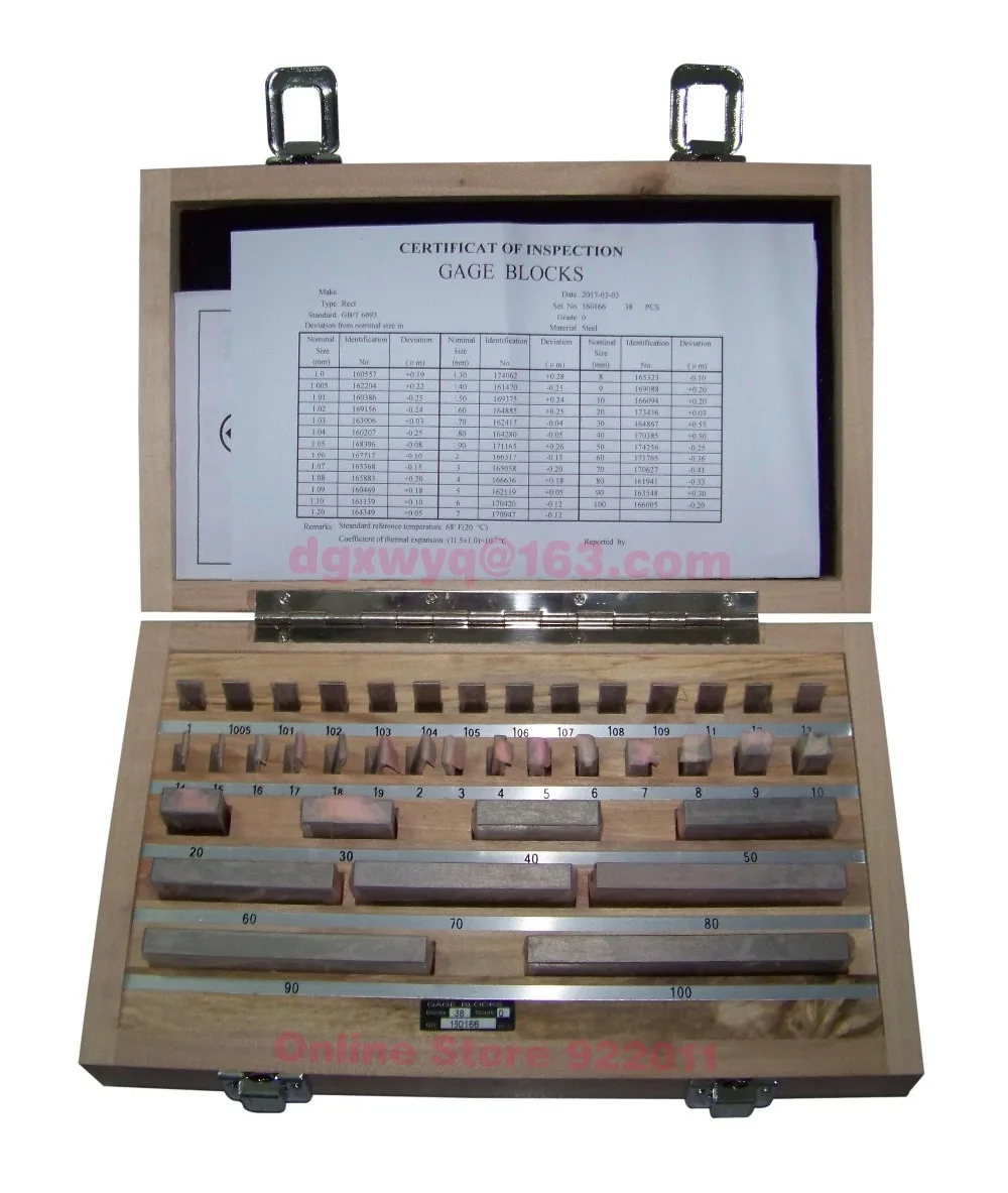 Block gauge set, 38pcs/set, 0 Grade(1.005 100mm),fast deliveryin