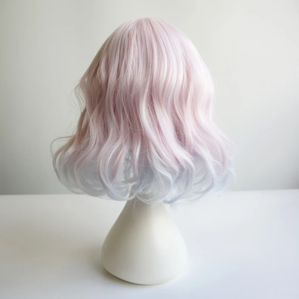Лолита 35 см светильник розовый смешанный белый Омбре короткие кудрявые синтетические аниме ежедневно косплей парик с взрыва H762373