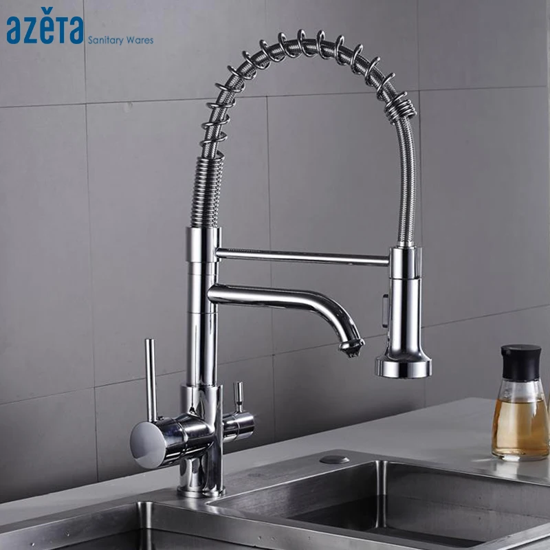 Кухонный Смеситель Azeta AT9808 вытяжной кран с фильтром для питьевой воды 3 способа