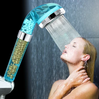 

Shower Head 3Modes Adjustment Hand-held Booster Filtration High-pressure Bathroom Water-saving Shower Heads Blue Big Rain Detach