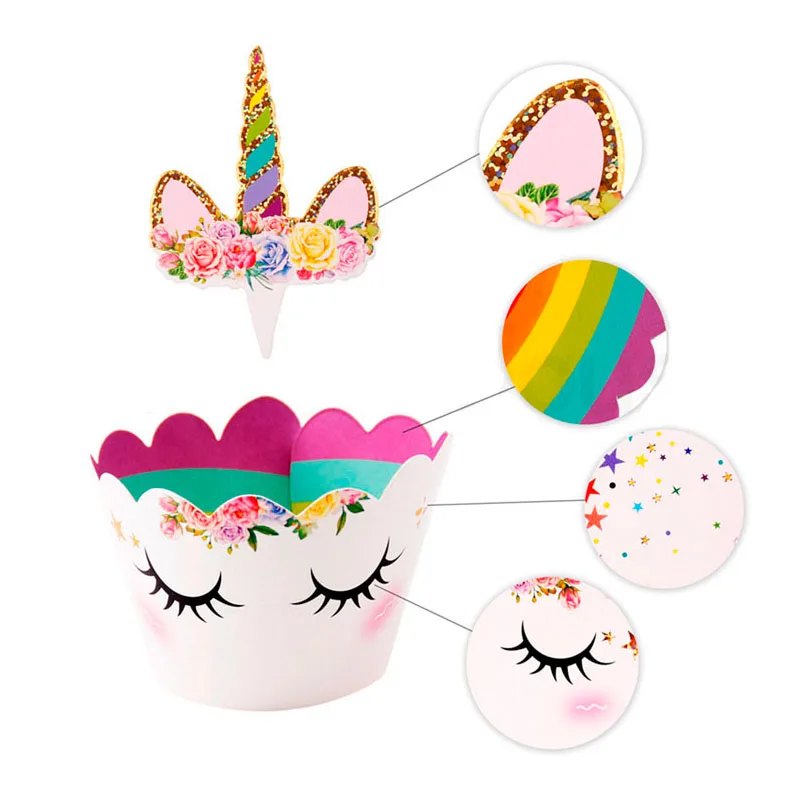 

24 pcs /set happy birthday decoration paper small cake flag Cupcake Wrappers unicorn party decor cupcake toppers