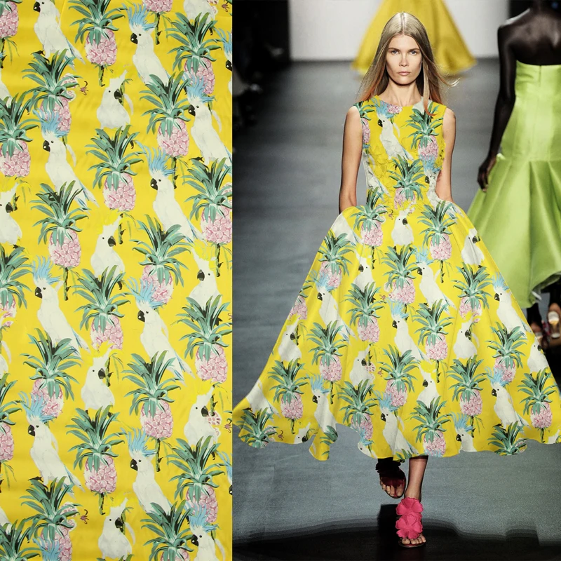 Животные и фрукты дизайн чистый шелк сатин, органза Желтый фон, SOZ163